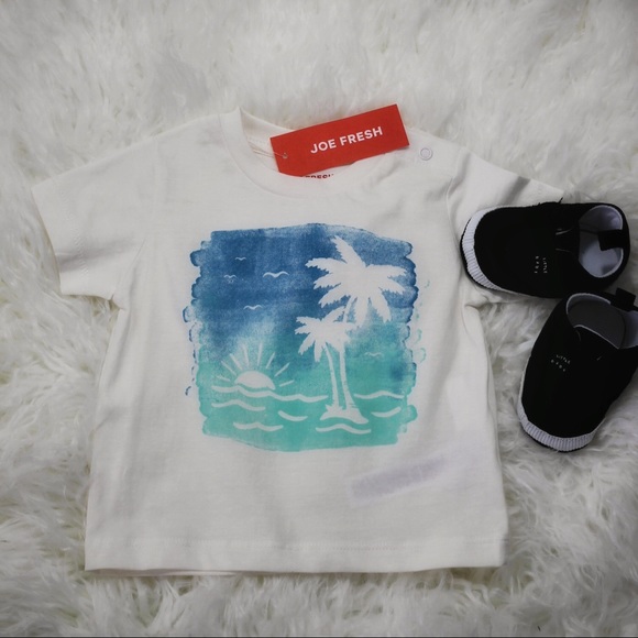 NWT Joe Fresh Graphic Off White Sun Palm Tree Top - Picture 2 of 3